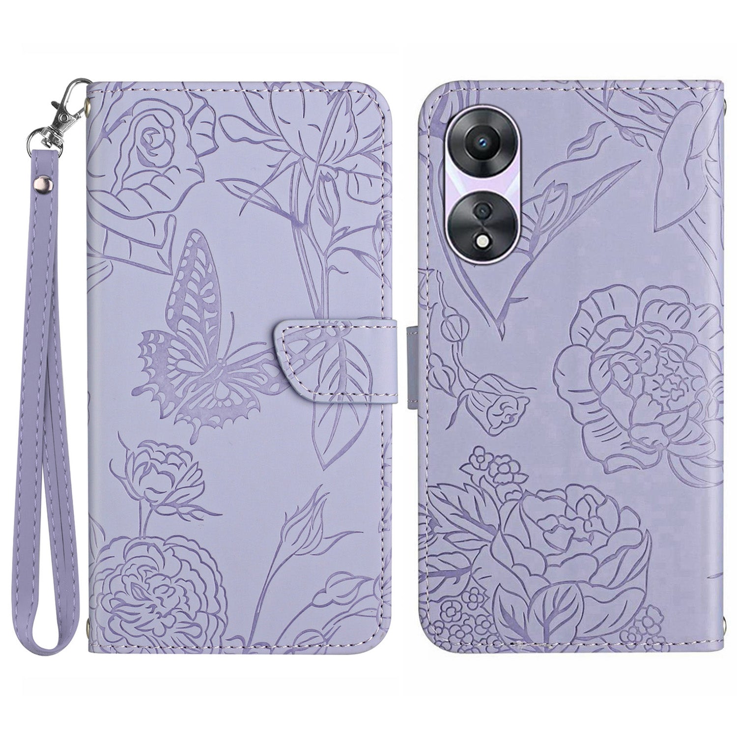 HT03 For Oppo A58 5G (China) A78 5G (Global Version) Flip Stand Case Imprinted Butterfly Flowers Skin-touch Magnetic Cover with Strap HT03 For Oppo A58 5G (China) A78 5G (Global Version) Flip Stand Case Imprinted Butterfly Flowers Skin-touch Magnetic Cover with Strap